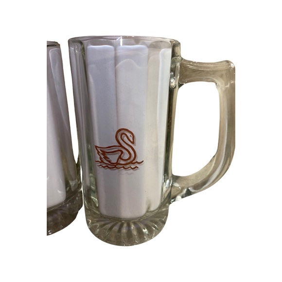 Vintage Australian SWAN Lager Beer Mugs with Handle: Set of 2 Heavy Glasses - Picture 2 of 3